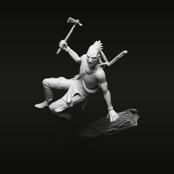 Female Warrior with Tomahawk and Knife 54mm Resin Figure Kit