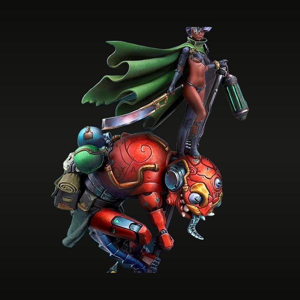 Sci-Fi Female Warrior with Red Spherical Robot Mech 1/24 Diorama Kit