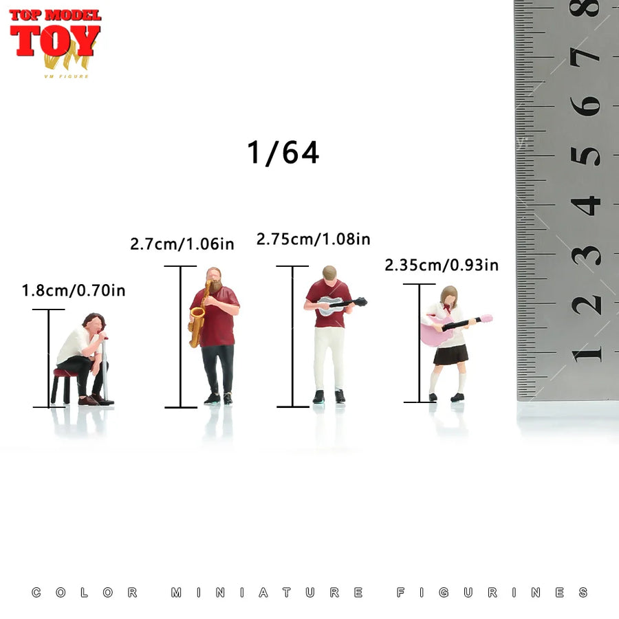 Painted Miniatures 1/64 Scale Band Combination Singer Guitarist Female Male Scene Figure Doll Unpainted Model for Car Vehicles