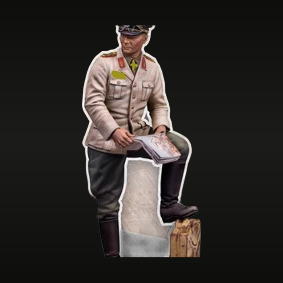 WWII German Afrika Korps Officer Seated with Map 1/35 Resin Figure - unpainted resin model kit