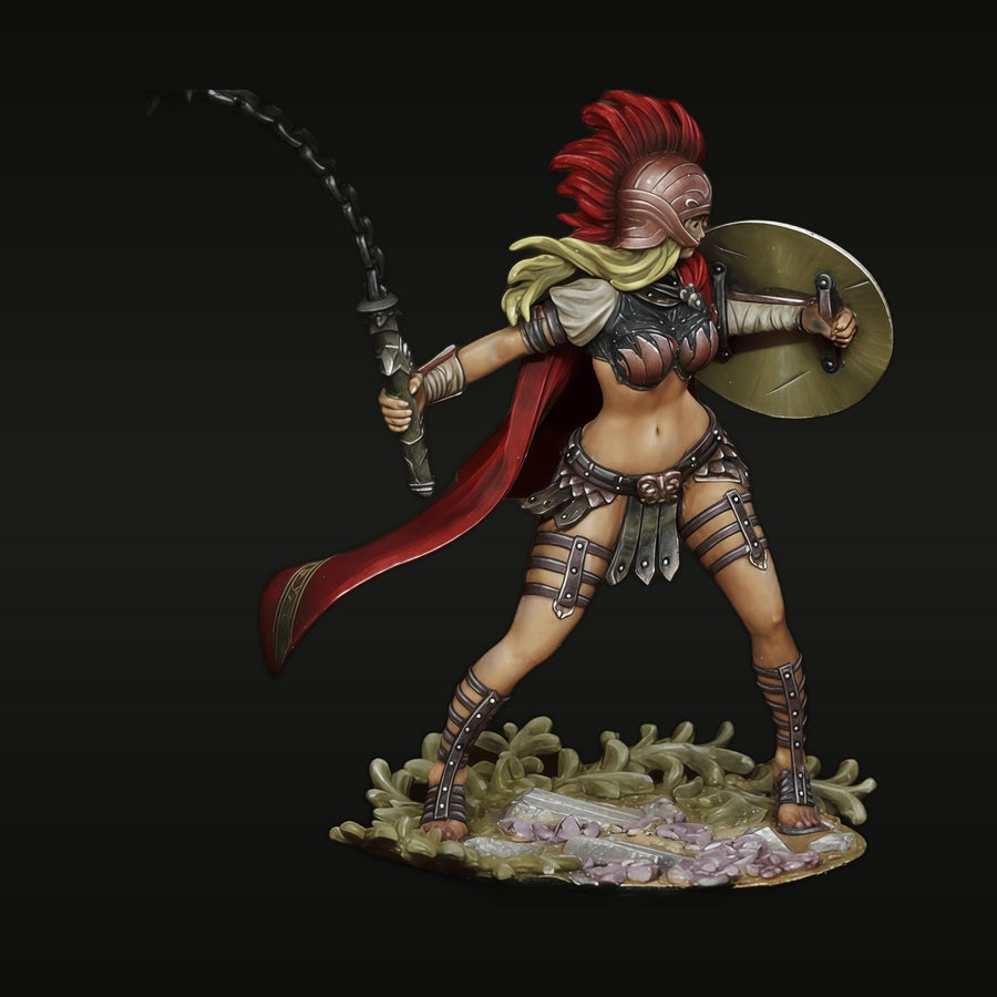 Fantasy Female Gladiator Warrior with Chain Flail 40mm Resin Figure - unpainted resin model kit