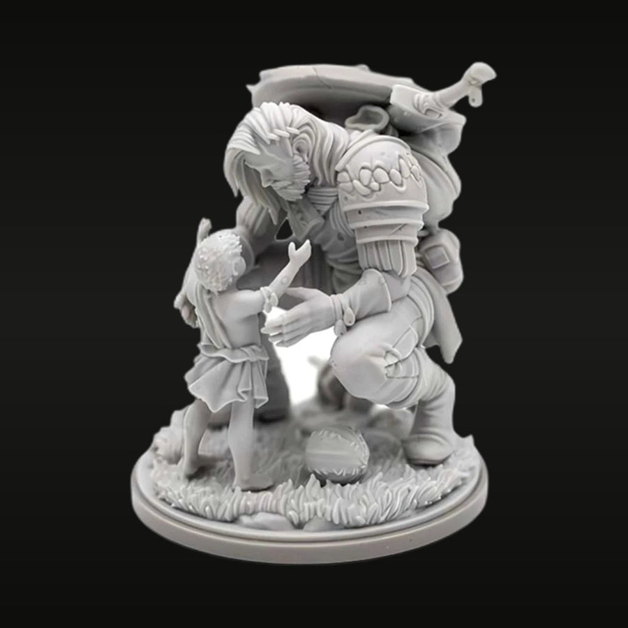 Fantasy Undead Skeletal Warrior with Child Companion 75mm Resin Diorama Bust Kit - unpainted resin model kit