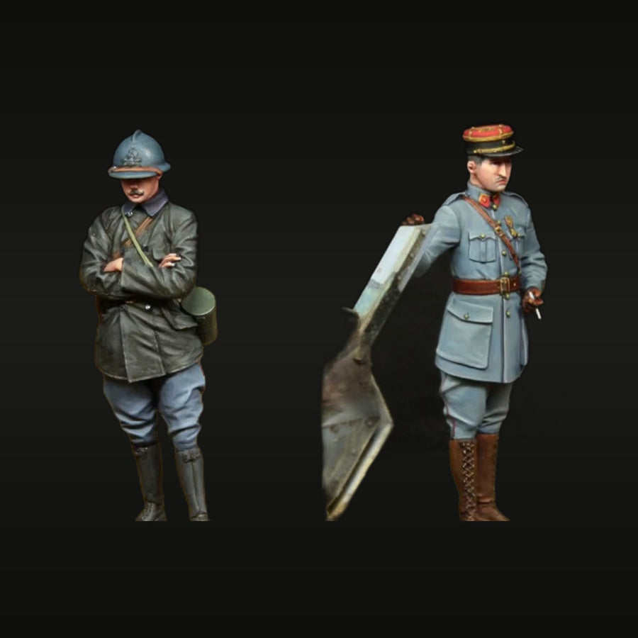 WWI French General Officer & Infantryman 1/35 Resin Figure Set - unpainted resin model kit