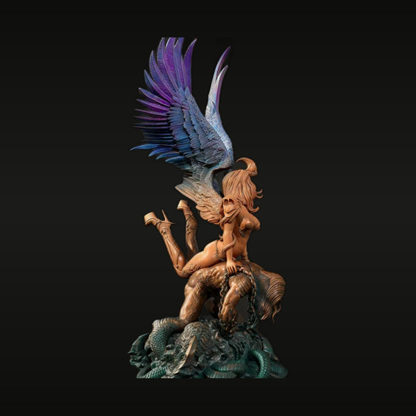 Fantasy Female Winged Warrior Perched on Dragon Base 80mm Resin Figure Kit