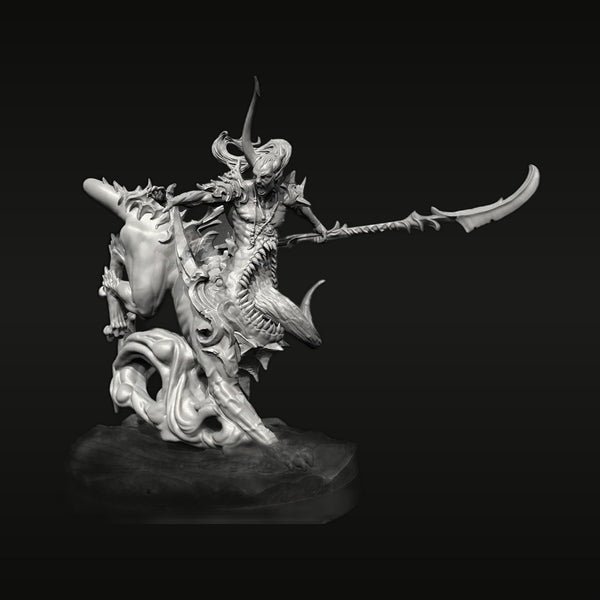 Fantasy Demon Warrior with Dual Scimitars on Rearing Beast 38mm Resin Figure Kit