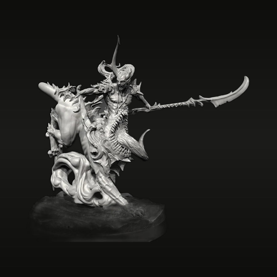 Fantasy Demon Warrior with Dual Scimitars on Rearing Beast 38mm Resin Figure Kit - unpainted resin model kit