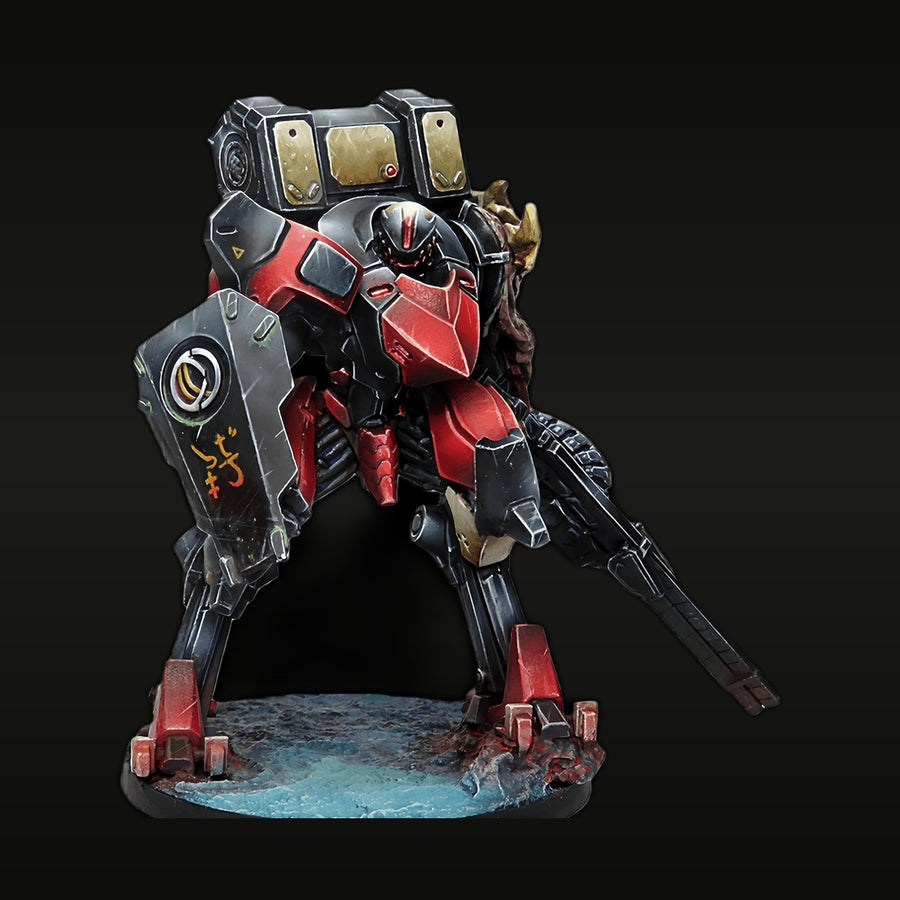 Raicho Armored Brigade Red Mecha Resin Model Kit with Base - unpainted resin model kit