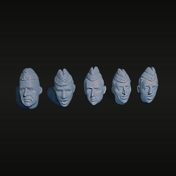 WWII Soldier Heads 5-Pack with Military Caps 1/35 Resin Bust Kit