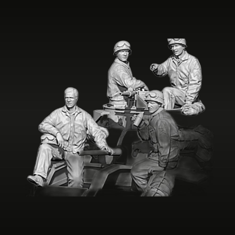 WWII US Machine Gun Crew with Mounted Weapon 1/35 Scale Resin Figure Set - unpainted resin model kit