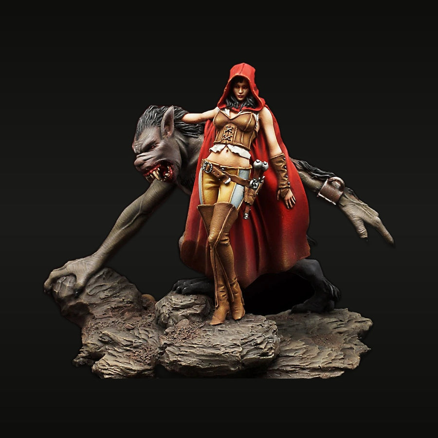 Fantasy Female Red Riding Hood with Werewolf Companion 54mm Resin Figure Kit - unpainted resin model kit