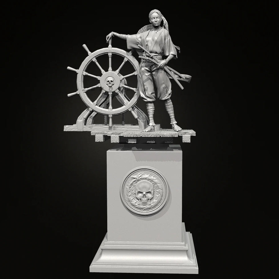 Fantasy Female Pirate Captain with Ship's Wheel 38mm Resin Figure Kit - resin model view 4