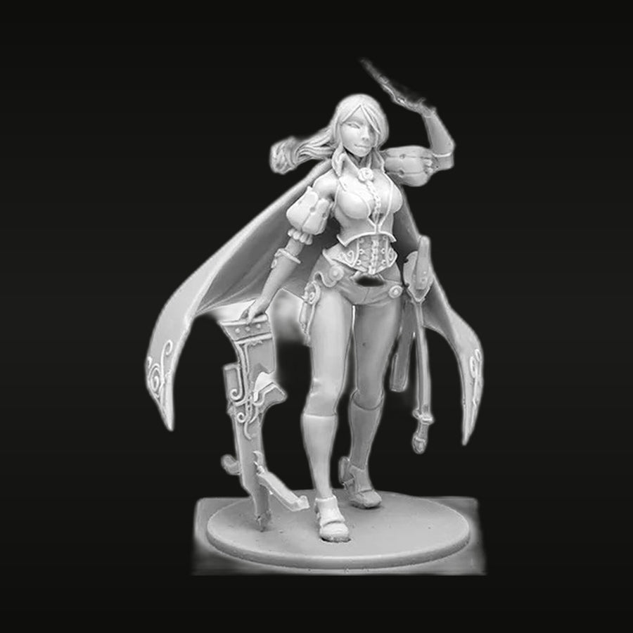 Fantasy Female Warrior with Ornate Scythes 28mm Resin Figure - unpainted resin model kit
