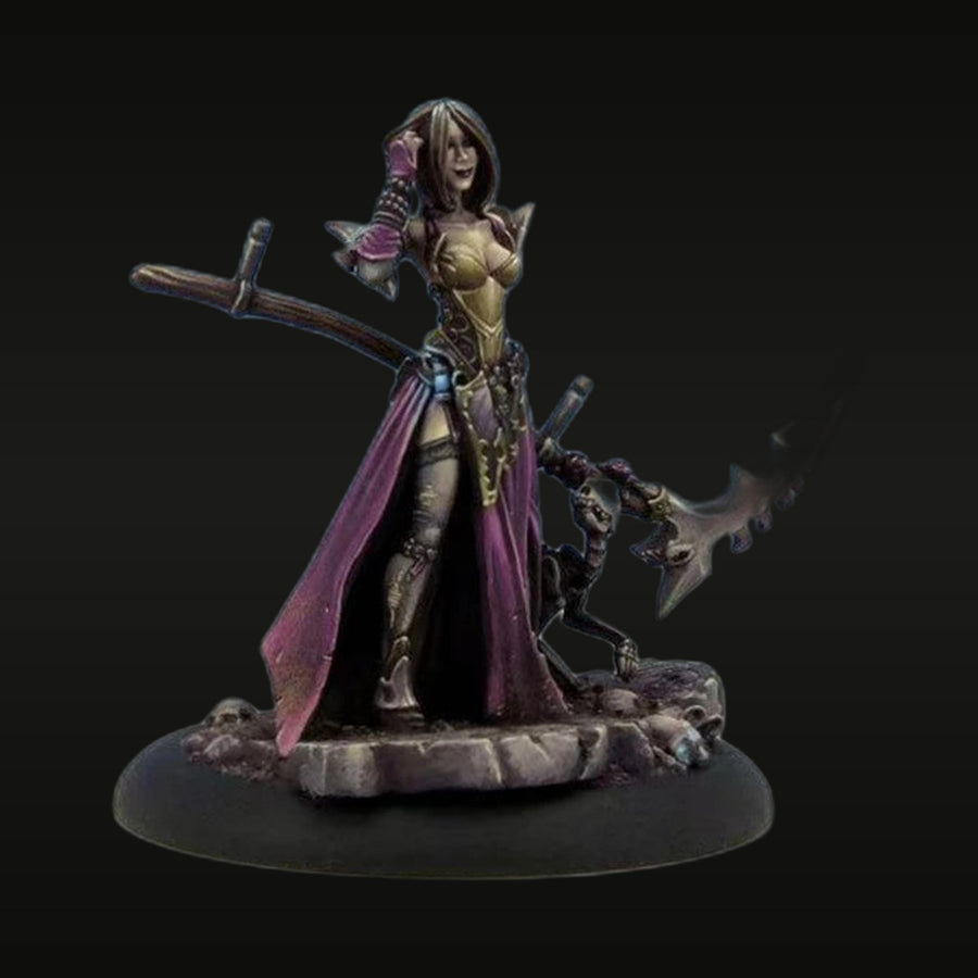 Fantasy Female Dark Sorceress with Axe Staff 28mm Resin Figure - unpainted resin model kit