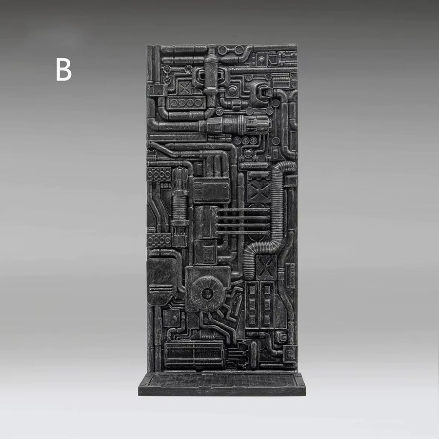 Sci-Fi Industrial Steampunk Wall Panel Diorama Base Resin Kit - resin model view 3