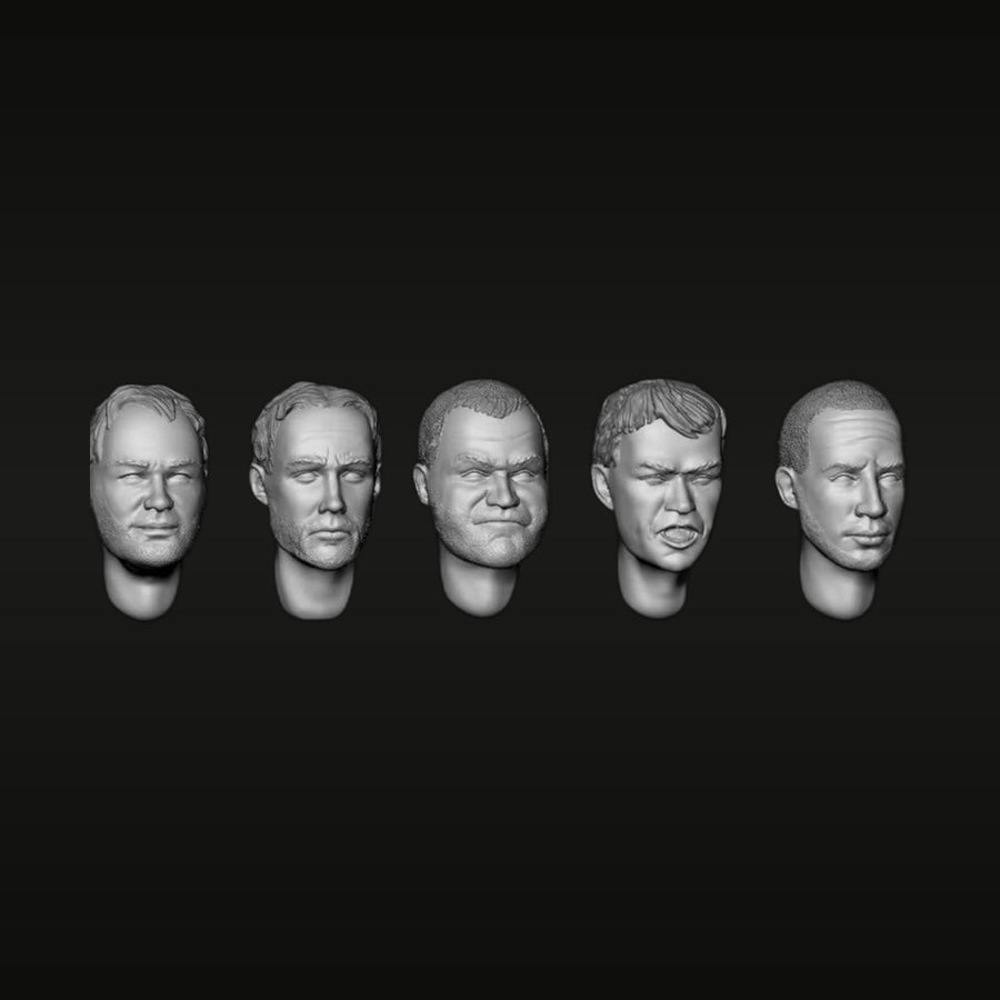 1/35 Male Head with Hair — 5 Variants (Resin Accessory) - unpainted resin model kit