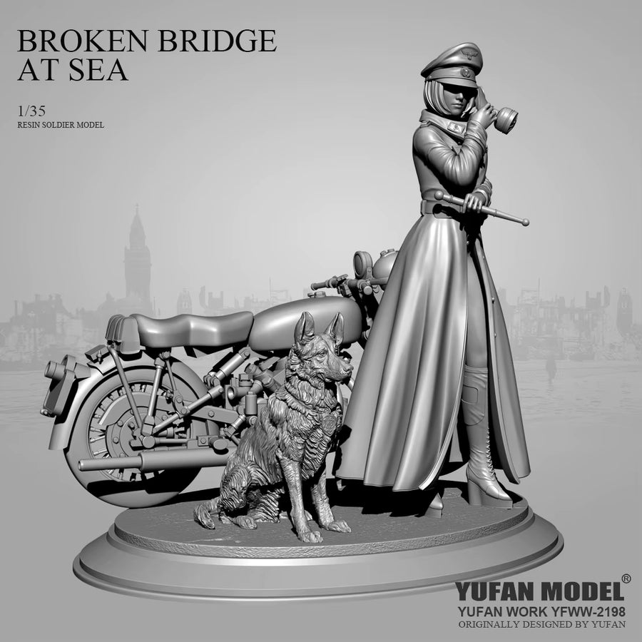 WWII Female Military Officer with German Shepherd & Motorcycle 1/35 Resin Kit - resin model view 4