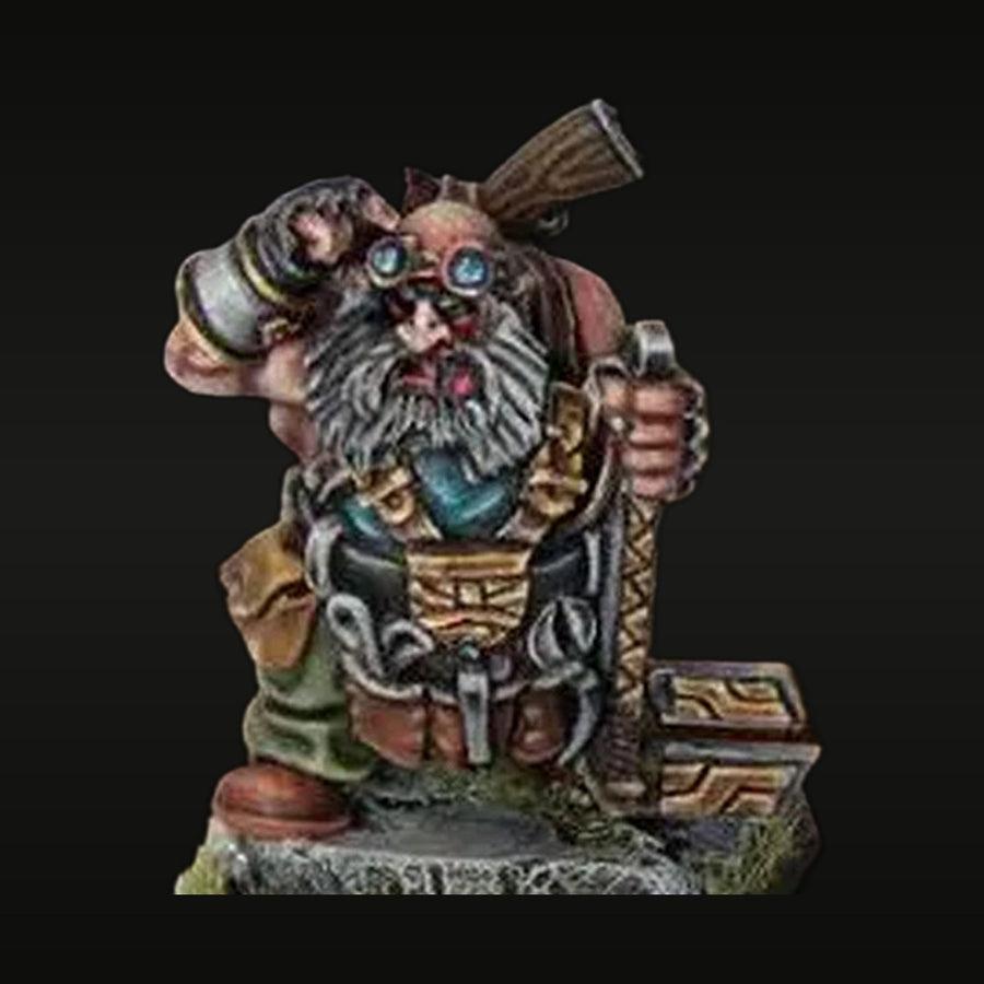 Fantasy Dwarf Master Gunner with Goggles 28mm Resin Figure Kit - unpainted resin model kit