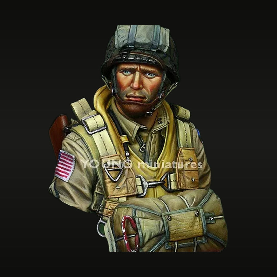 WWII US Paratrooper with M1 Helmet & Jump Gear 1/35 Resin Bust Kit - unpainted resin model kit