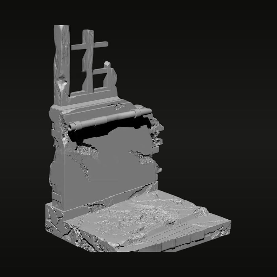 Damaged Fortified Gun Emplacement with Cannon 1/35 Resin Diorama Kit - unpainted resin model kit