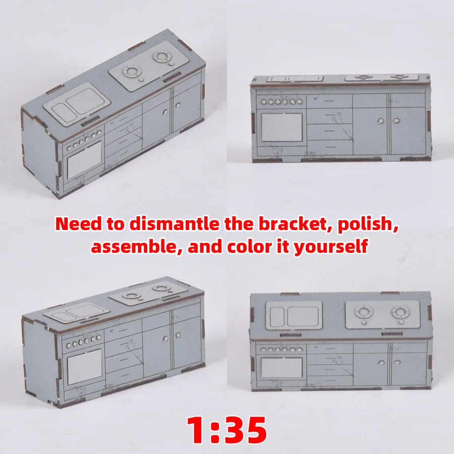 1/35 Scale Model Kit Kitchen Utensils Gas Stove Cupboard Washbasin Lavatory Sideboard Sand Table Diorama Models