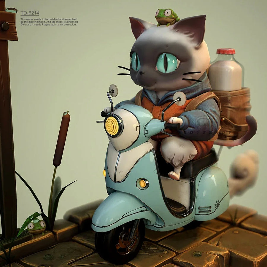 Steampunk Cat Scooter Driver 50mm Resin Figure Kit - resin model view 2