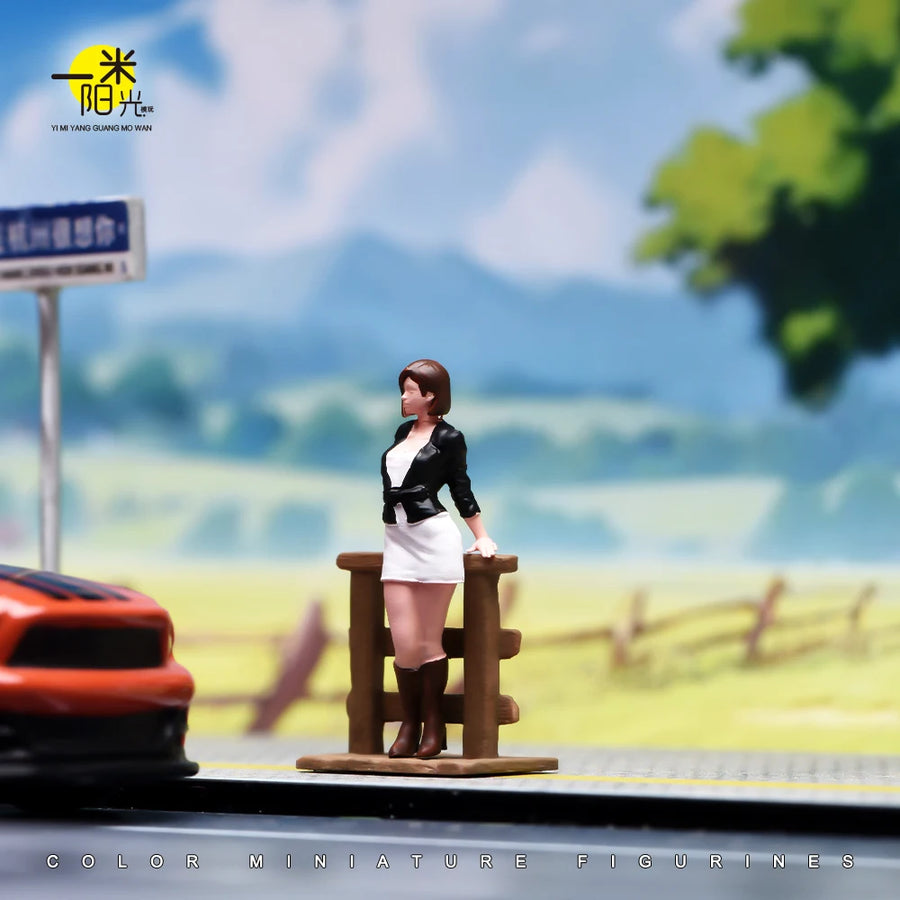 Painted Miniatures 1/24 1/64 1/43 Workplace Girl Standing by Fence Female Scene Figure Dolls Unpainted Model for Vehicles