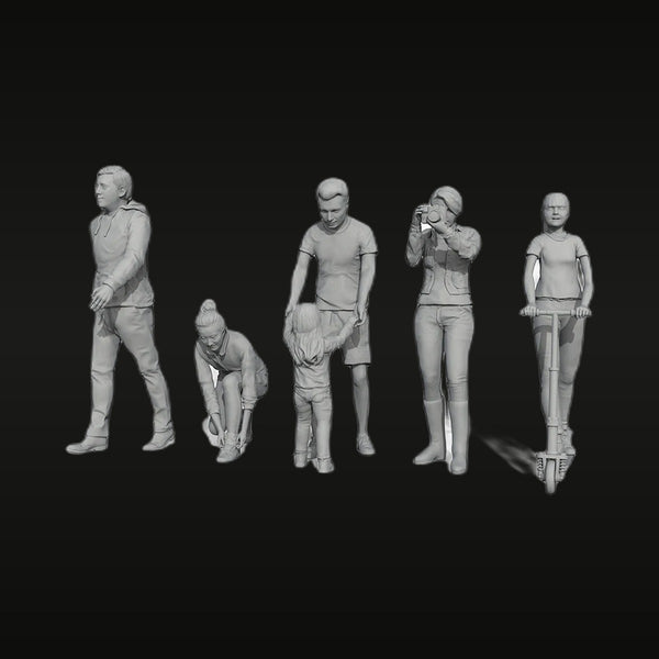 Modern Children & Youth Figure Set with Scooter & Camera 1/87 Resin Kit