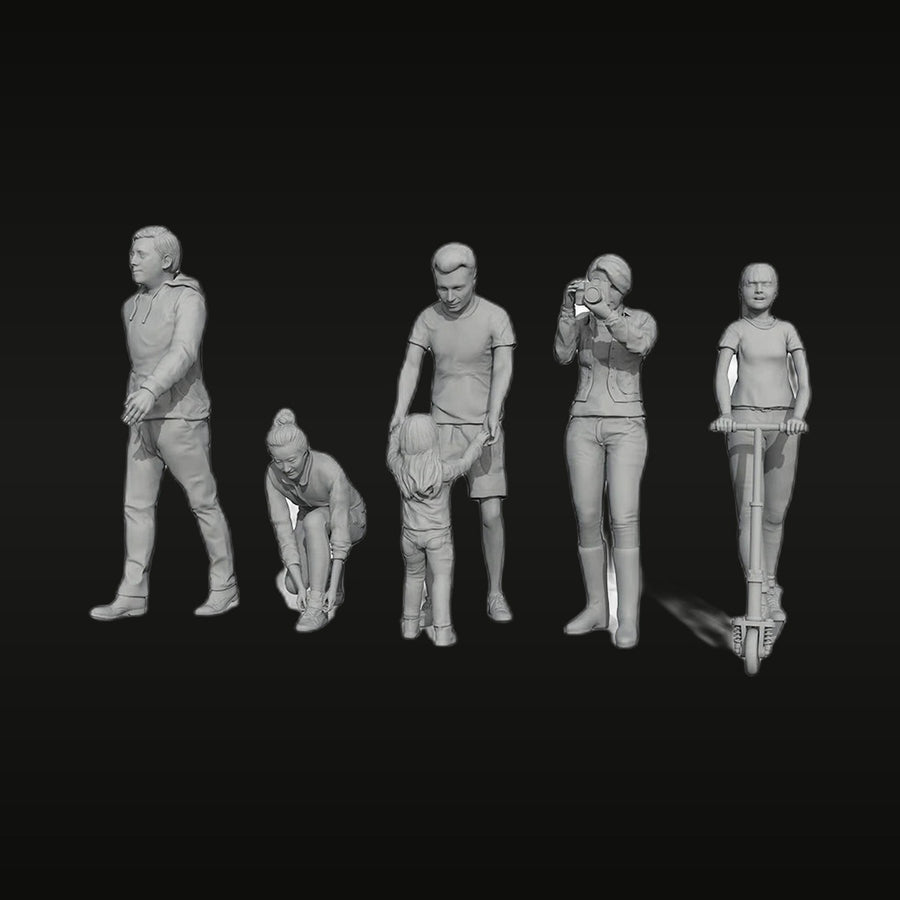 Modern Children & Youth Figure Set with Scooter & Camera 1/87 Resin Kit - unpainted resin model kit