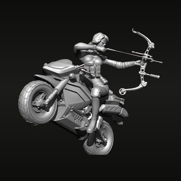 Cyberpunk Archer Fox-2 Motorcycle Girl 1/24 Resin Figure Kit