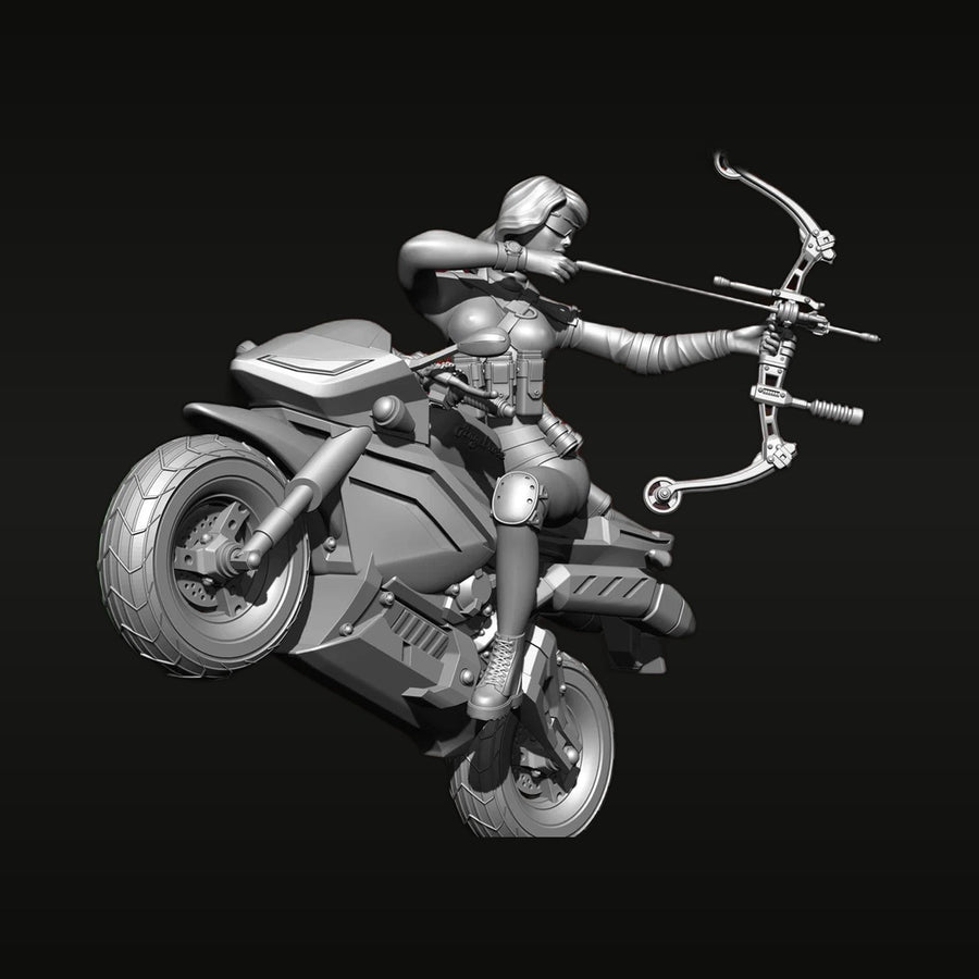 Cyberpunk Archer Fox-2 Motorcycle Girl 1/24 Resin Figure Kit - unpainted resin model kit
