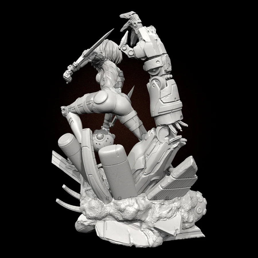 Sci-Fi Cyborg Female Warrior with Mechanical Base 50mm Resin Bust Kit - resin model view 4