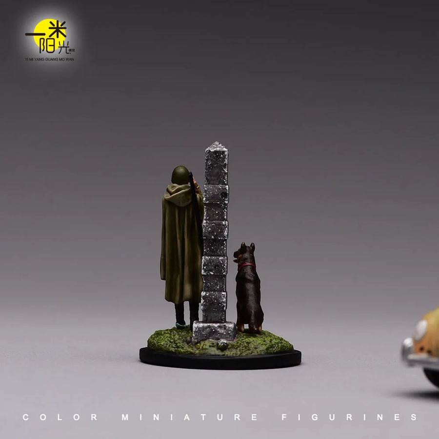 Painted Miniature 1/87 1/64 1/43 1/24 1/18 Sentinel Telescope and Dog with Platform Male Figure Model 3D Print Diorama Doll Prop