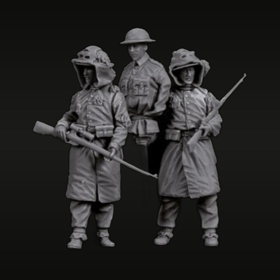 WWI British Soldiers 3-Figure Set with Rifles 1/35 Resin Kit - unpainted resin model kit