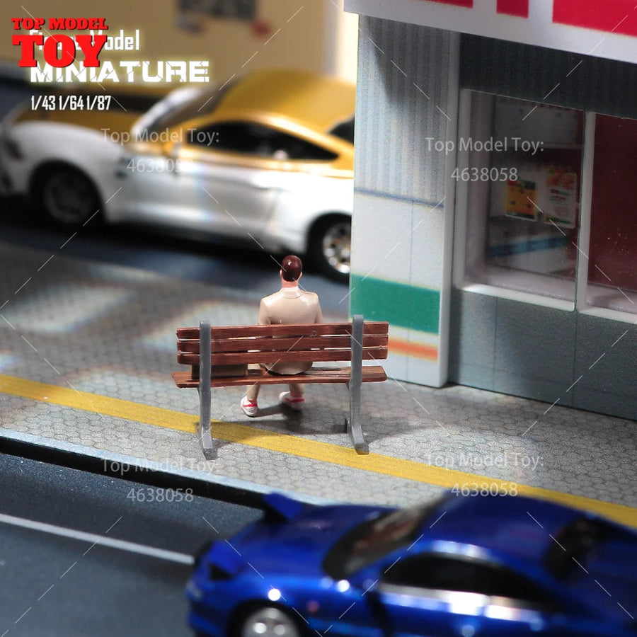 Painted Miniatures 1/64 1/43 1/87 Mr. Forrest Gump Sitting on Bench Male Scene Figure Doll Unpainted Model for Car Vehicles