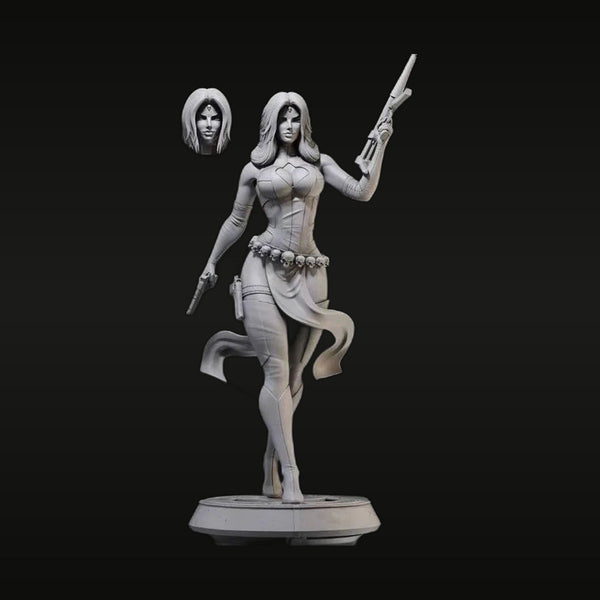 Fantasy Female Warrior with Rifle and Pistol 1/24 Resin Figure
