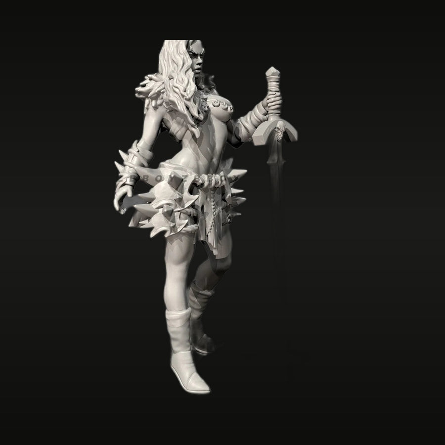 Fantasy Female Barbarian Warrior with Spiky Armor & Sword 38mm Resin Figure Kit (Adult/Mature) - unpainted resin model kit
