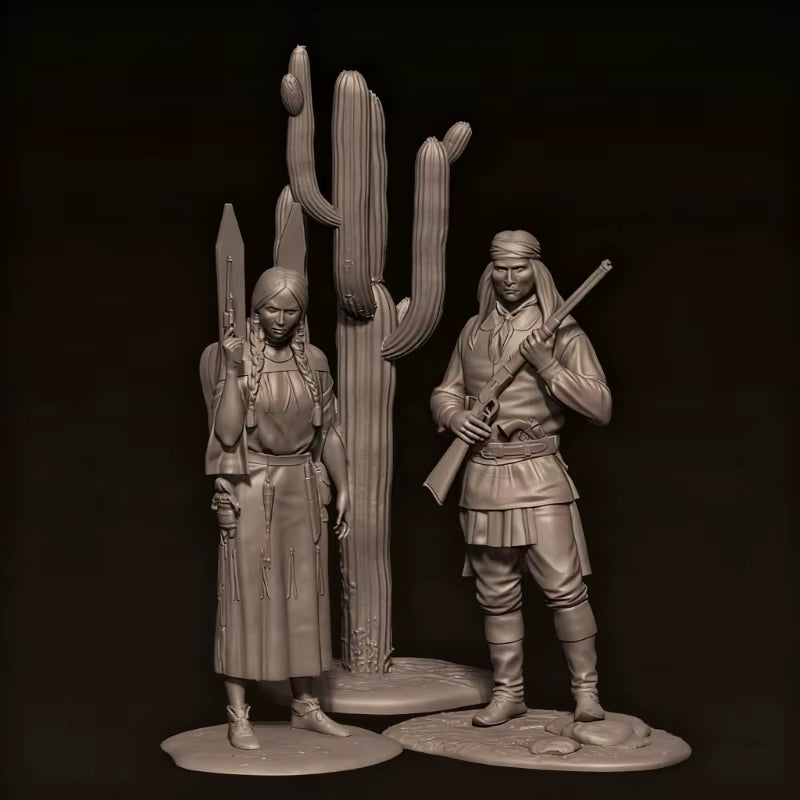 Native American Female Warrior with Braids 1/32 Resin Figure Kit with Accessories - resin model view 4