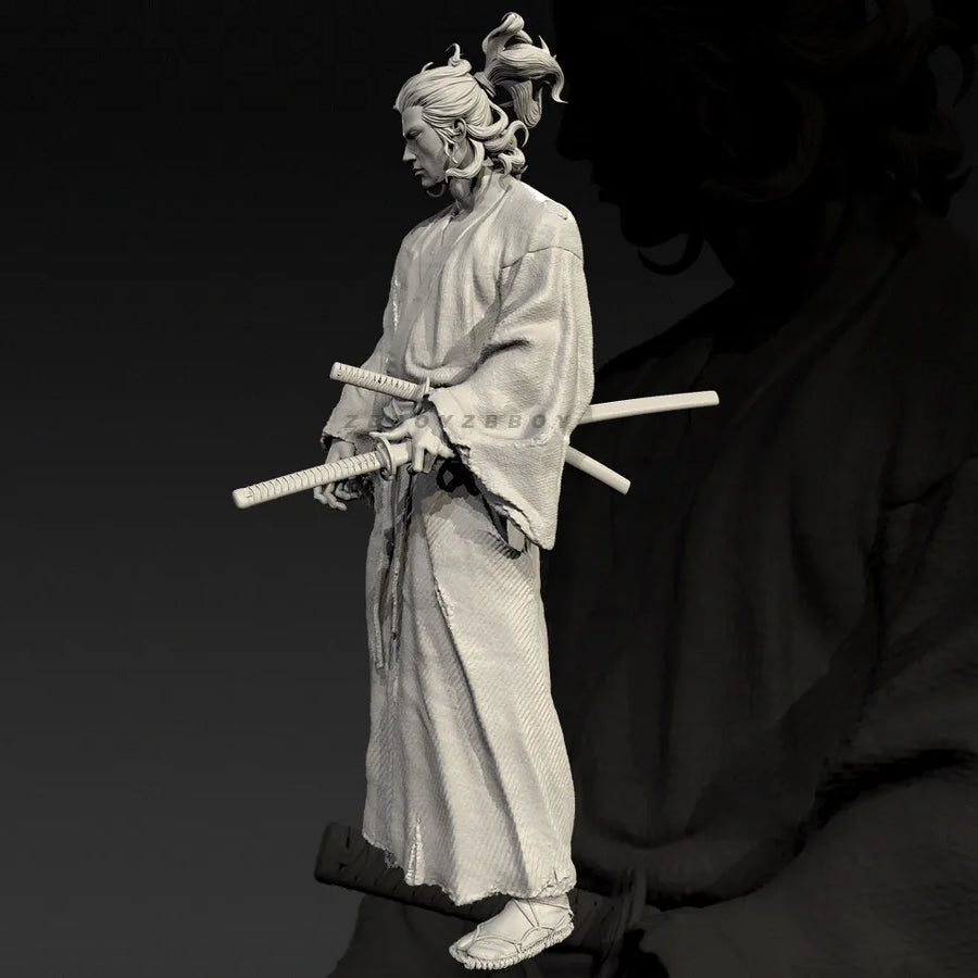 Samurai Warrior with Dual Katana 38mm Resin Bust Kit - resin model view 2