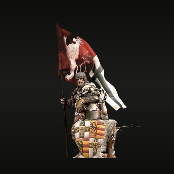 Medieval Teutonic Knight Bust with Red Banner 75mm Resin