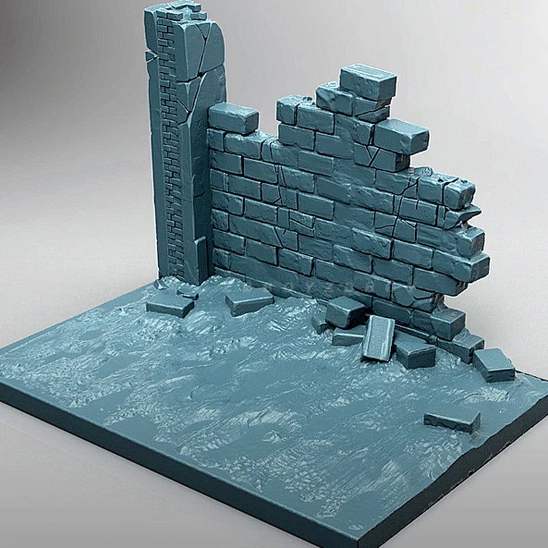Ruined Brick Wall Section 1/35 Resin Diorama Base Kit - resin model view 3