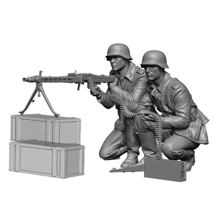 WWII American M1919 Browning Machine Gunner Team 1/35 Resin Figure Set - resin model view 2