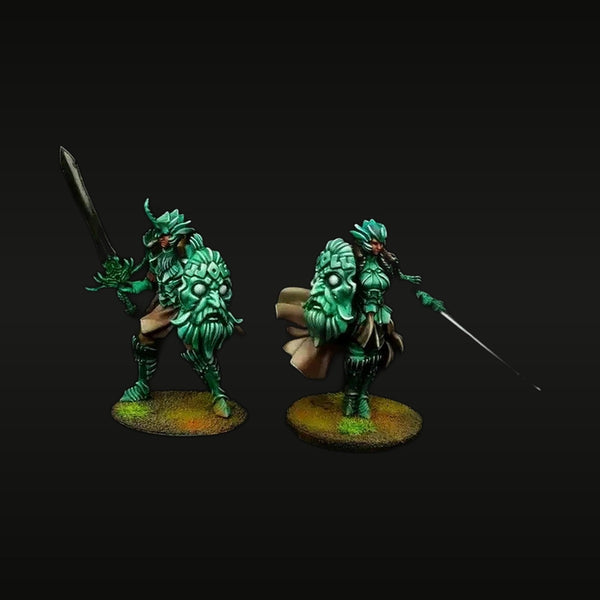 Green Forest Dwarf Warriors Resin Figure Kit - Sword & Spear