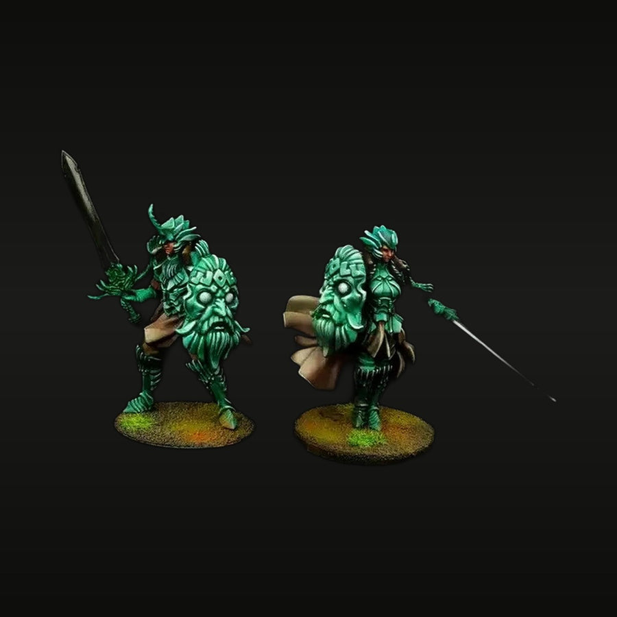 Green Forest Dwarf Warriors Resin Figure Kit - Sword & Spear - unpainted resin model kit