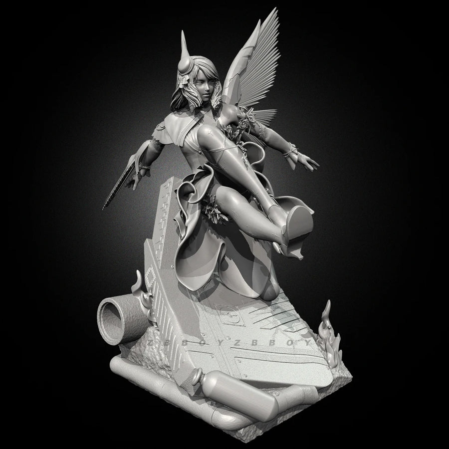 Winged Steampunk Warrior 50mm Resin Figure Kit - resin model view 4