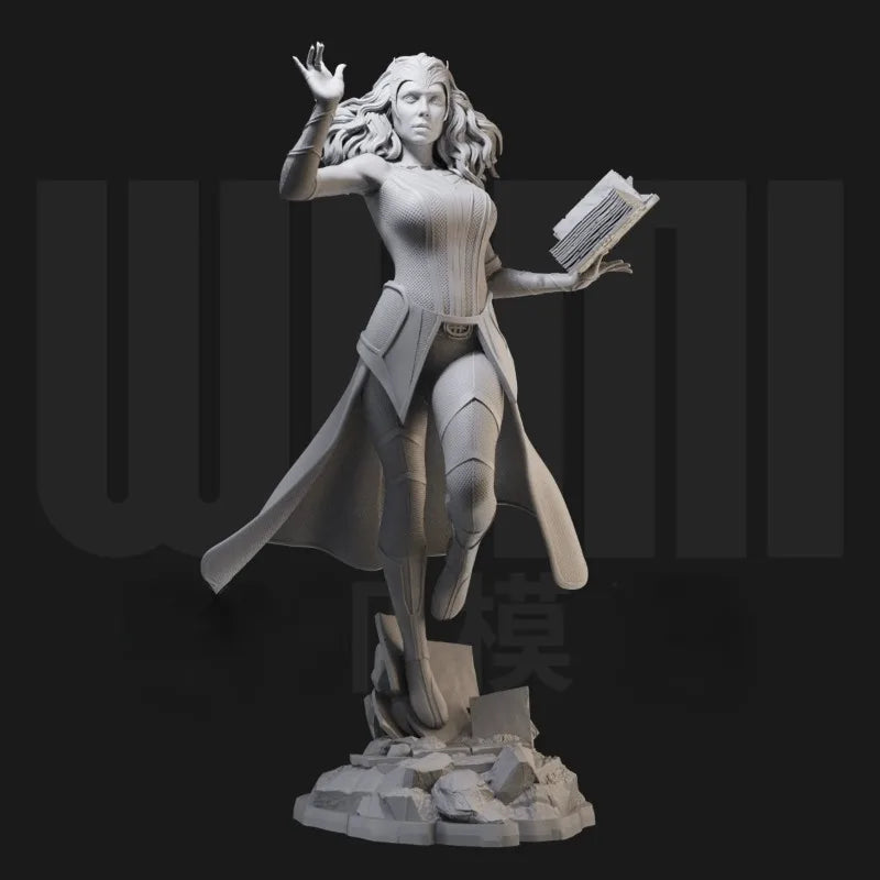 Fantasy Female Sorceress with Spellbook and Cloak 75mm Resin Figure Kit - unpainted resin model kit