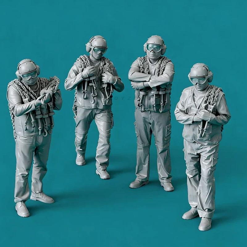 US Navy Aircraft Carrier Deck Crew with Tie-Down Chains 3-Figure Set 54mm Resin Kit - resin model view 2