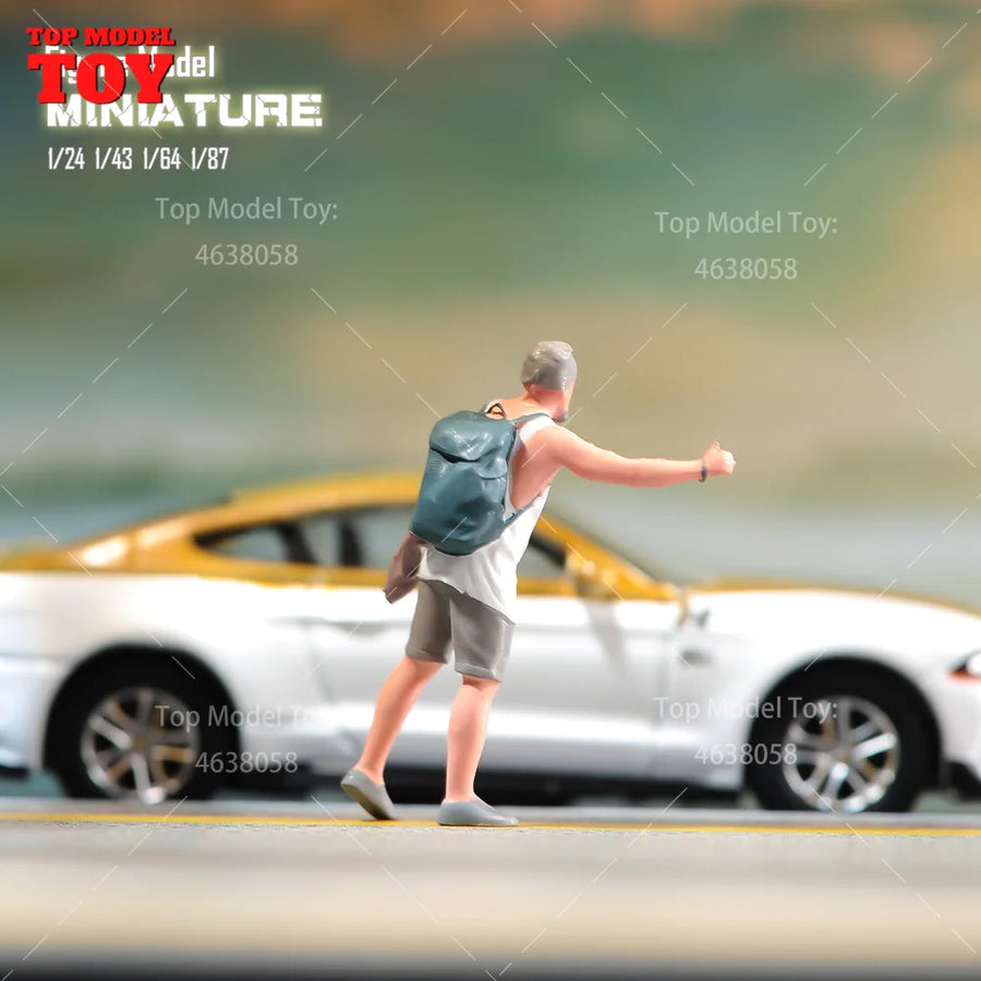 Painted Miniatures 1/24 1/64 1/43 1/87 Blocking Car Backpack Young Man Male Scene Figure Doll Unpainted Model for Vehicles