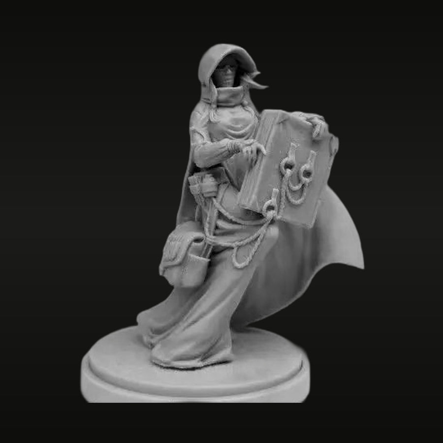Fantasy Female Knight Armored Warrior with Ornate Shield 28mm Resin Figure Kit - unpainted resin model kit