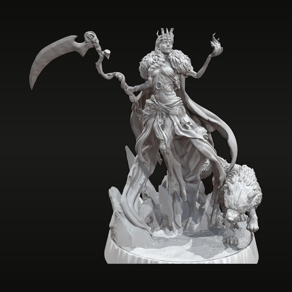 Fantasy Demon Sorceress with Scythe and Beast Companion Diorama 1/18 Resin Kit