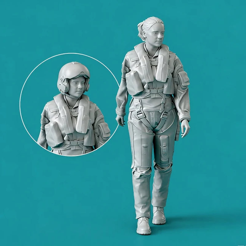 Sci-Fi Female Fighter Pilot with Helmet & Flight Suit 1/72 Resin Figure Kit (2-Pack) - resin model view 2
